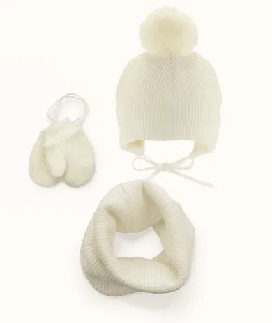 Komplet dziewczęcy, Czapka, Komin, Rękawiczki na sznurku, ecru, Iltom