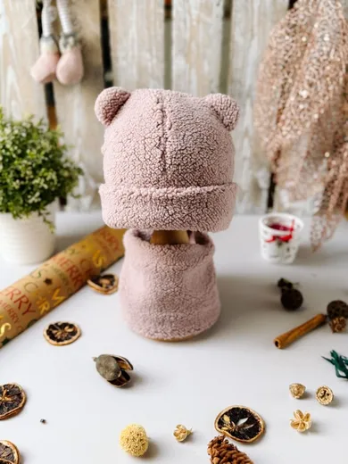 Komplet dziewczęcy, Czapka, Komin, różowy, Iltom