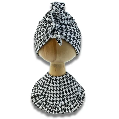 Komplet dziewczęcy, Czapka, Szalik, biało-czarny, Nicol