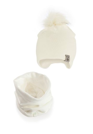 Komplet dziewczęcy, Czapka z pomponem, Komin, ecru, Iltom