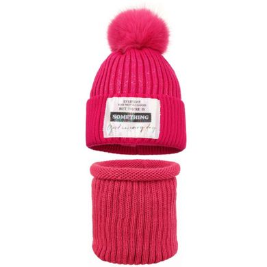 Komplet dziewczęcy, Czapka z pomponem, Komin, różowy, Ambra
