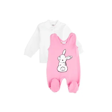 Komplet dziewczęcy, Kaftanik, Śpiochy, biało-różowy, Tup Tup