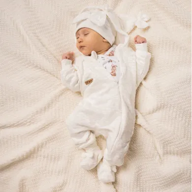Komplet dziewczęcy, Kombinezon przejściowy z kapturem, Czapka, Buciki niechodki, ecru, Nicol