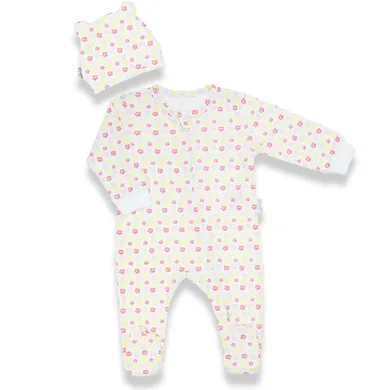 Komplet dziewczęcy, Pajac, Czapka, ecru, Nicol