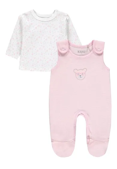 Komplet dziewczęcy, Śpiochy, Bluzka z długim rękawem, różowo-biały, Kanz