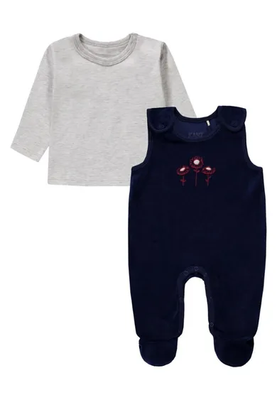 Komplet dziewczęcy, Śpiochy, Bluzka z długim rękawem, szaro-granatowy, Kanz