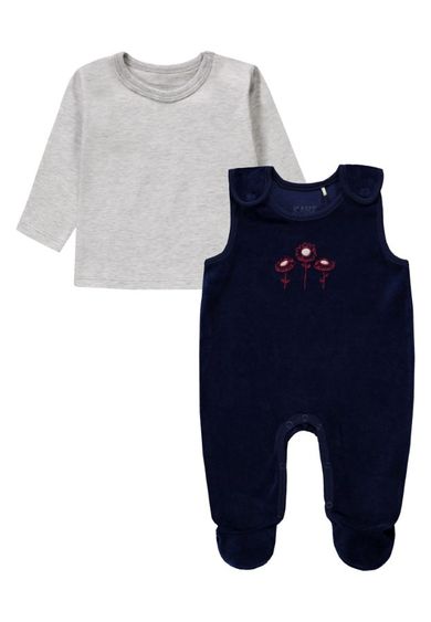 Komplet dziewczęcy, Śpiochy, Bluzka z długim rękawem, szaro-granatowy, Kanz