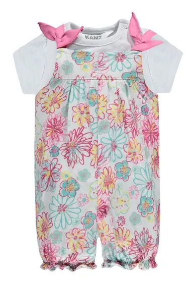 Komplet dziewczęcy, T-shirt, Rampers, biały, Kanz