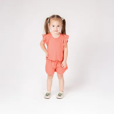 Komplet dziewczęcy, T-shirt, Szorty, koralowy, Nicol