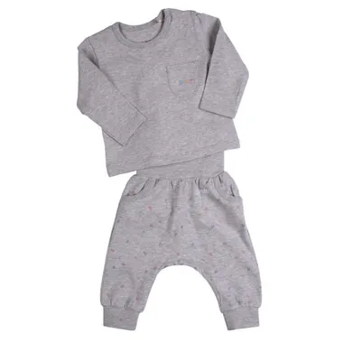 Komplet niemowlęcy, Bluzka z długim rękawem, Spodnie dresowe, bawełna organiczna, szary, Esprit