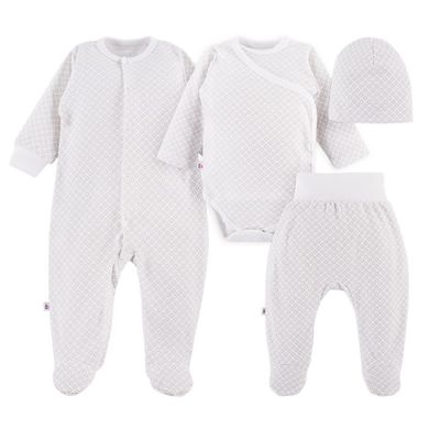 Komplet niemowlęcy, Czapka, Body z długim rękawem, Półśpiochy, Pajac, ecru, Eevi