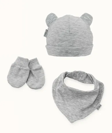Komplet niemowlęcy, Czapka, Rękawiczki niedrapki, Apaszka, szary, Iltom