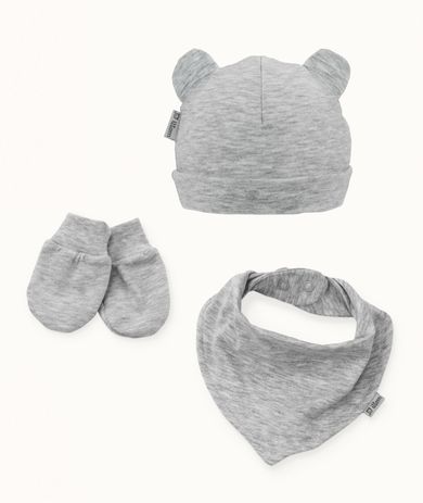 Komplet niemowlęcy, Czapka, Rękawiczki niedrapki, Apaszka, szary, Iltom