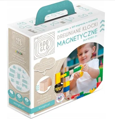Kooglo, Basic Colour, drewniane klocki magnetyczne, 50 elementów