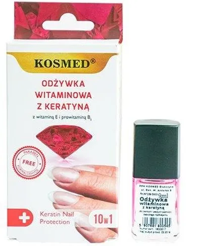 Kosmed, odżywka do paznokci witaminowa z keratyną 10w1, 9 ml