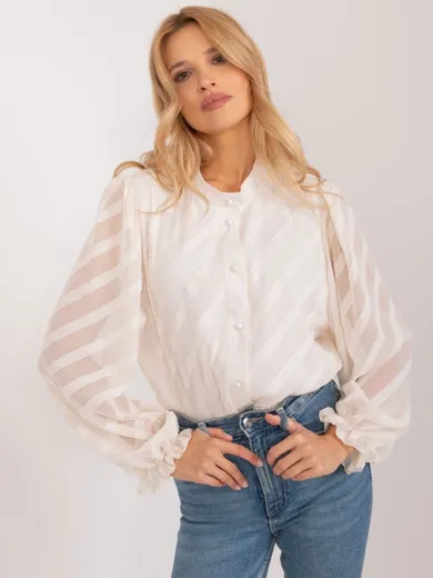 Koszula damska z długim rękawem, beżowa, Lakerta