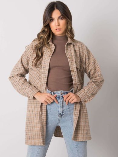 Koszula damska z długim rękawem, beżowa, Rue Paris