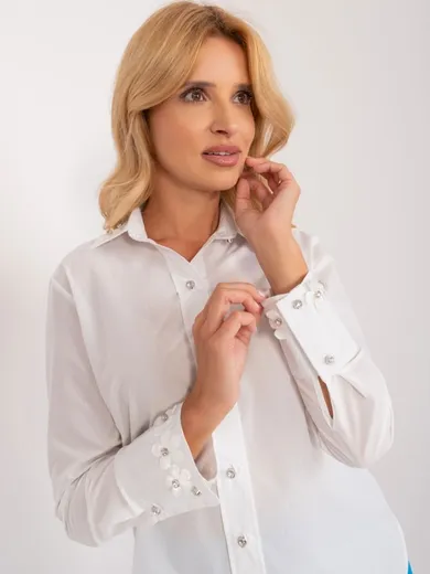 Koszula damska z długim rękawem, biała, Lakerta