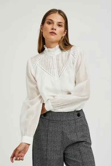 Koszula damska z długim rękawem, biała, Moodo