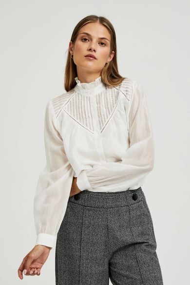 Koszula damska z długim rękawem, biała, Moodo