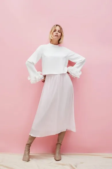 Koszula damska z długim rękawem, biała, Moodo