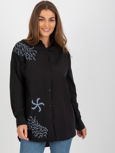 Koszula damska z długim rękawem, czarna, Factory Price