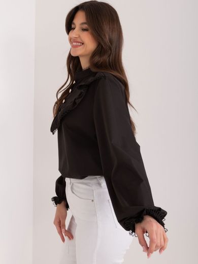 Koszula damska z długim rękawem, czarna, Lakerta