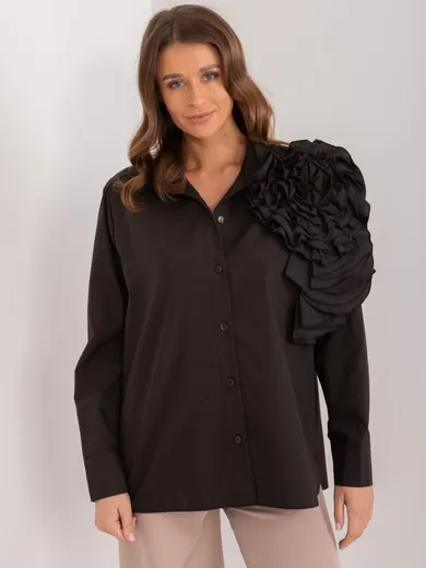 Koszula damska z długim rękawem, czarna, Lakerta