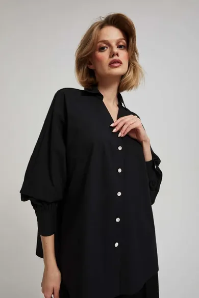 Koszula damska z długim rękawem, czarna, Moodo