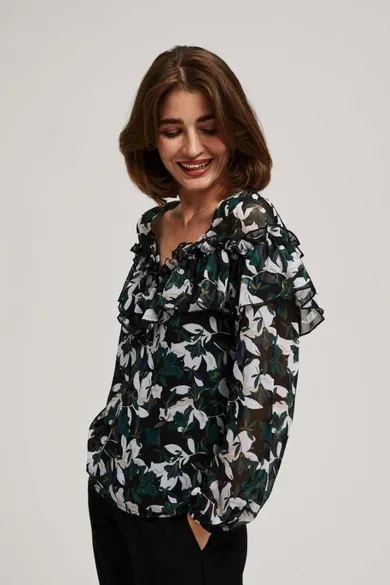 Koszula damska z długim rękawem, czarna, Moodo