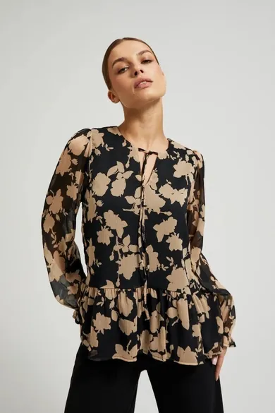 Koszula damska z długim rękawem, czarna, Moodo