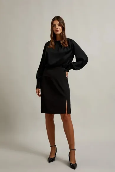 Koszula damska z długim rękawem, czarna, Moodo