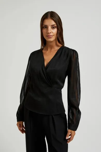 Koszula damska z długim rękawem, czarna, Moodo