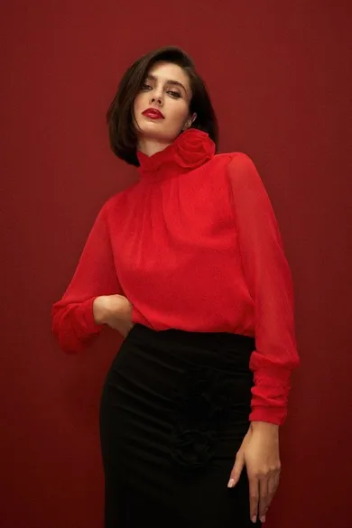 Koszula damska z długim rękawem, czerwona, Moodo