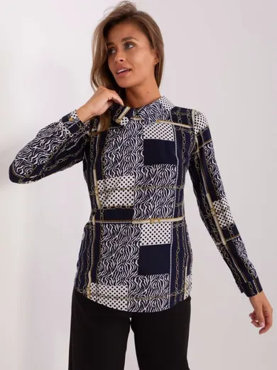 Koszula damska z długim rękawem, granatowa, Lakerta