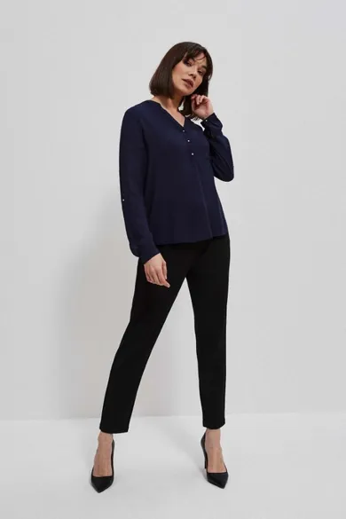 Koszula damska z długim rękawem, granatowa, Moodo