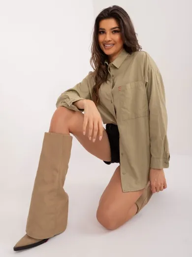 Koszula damska z długim rękawem, khaki, By Pommes Life