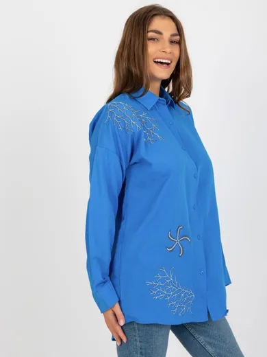 Koszula damska z długim rękawem, niebieska, Factory Price