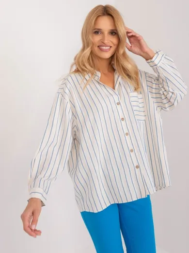 Koszula damska z długim rękawem, oversize, ecru, By Pommes Life