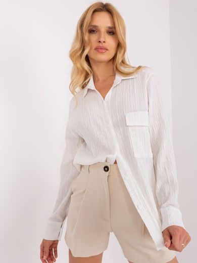 Koszula damska z długim rękawem, oversize, ecru, Lakerta