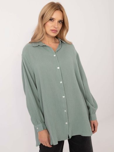 Koszula damska z długim rękawem, oversize, zielona, Sublevel