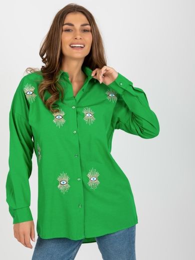 Koszula damska z długim rękawem, zielona, Factory Price