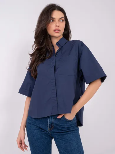 Koszula damska z krótkim rękawem, oversize, granatowa, Sublevel