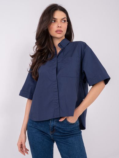 Koszula damska z krótkim rękawem, oversize, granatowa, Sublevel