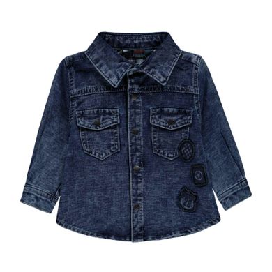 Koszula jeansowa chłopięca z długim rękawem, niebieska, Kanz