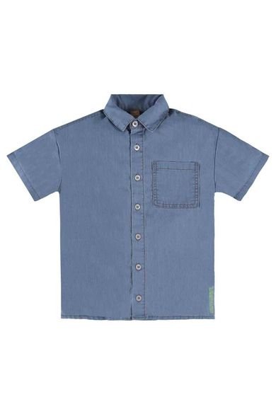 Koszula jeansowa chłopięca z krótkim rękawem, denim, Up Baby