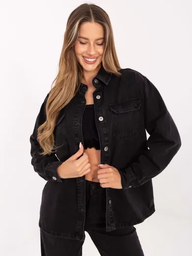 Koszula jeansowa damska z długim rękawem, czarna, Sublevel