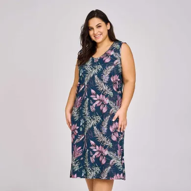 Koszula nocna damska bez rękawów, plus size, granatowa, Taro
