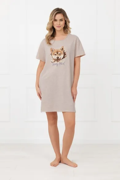 Koszula nocna damska, beżowa, Shiba, Italian Fashion