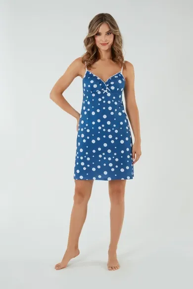 Koszula nocna damska na ramiączka, niebieska, Ojos, Italian Fashion